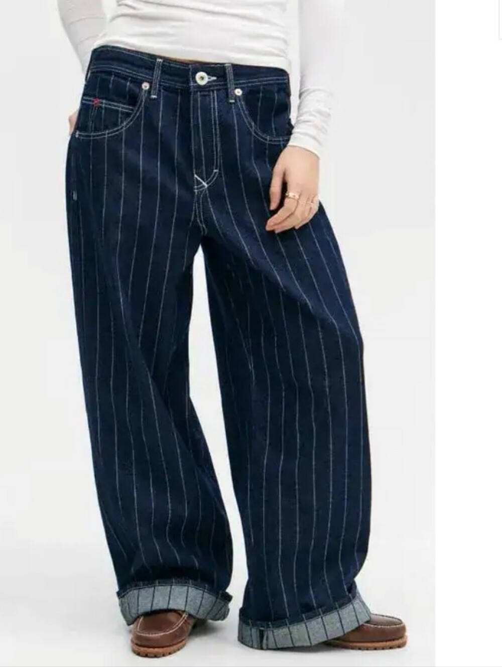 BDG Jeans Dark Indigo Pinstripe Jeans with White Stitching Y2k Size 27 W